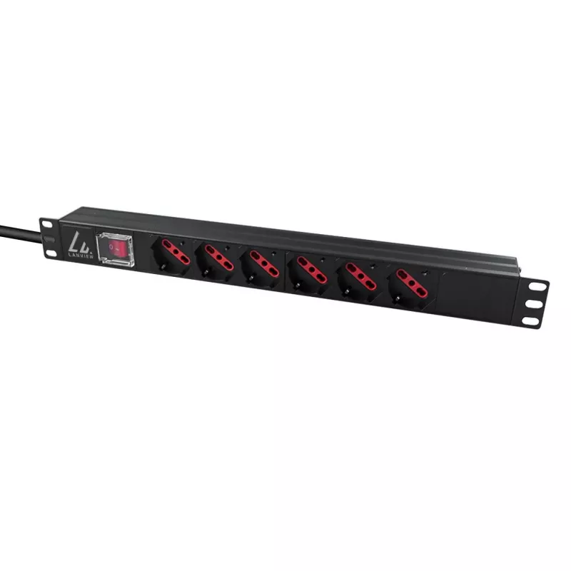 Elektrības sadales bloks Lanview LVR-2MIT-SW-IT6 1U Melns 2m kabelis