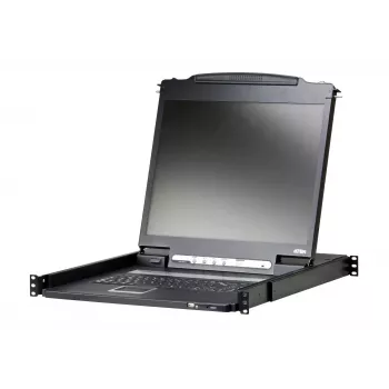 Plaukta konsole 19 collu ATEN CL3000N, 48,3 cm LCD 1280×1024, VGA, USB/PS/2 tastatūra un pele, 1U, alumīnija melna