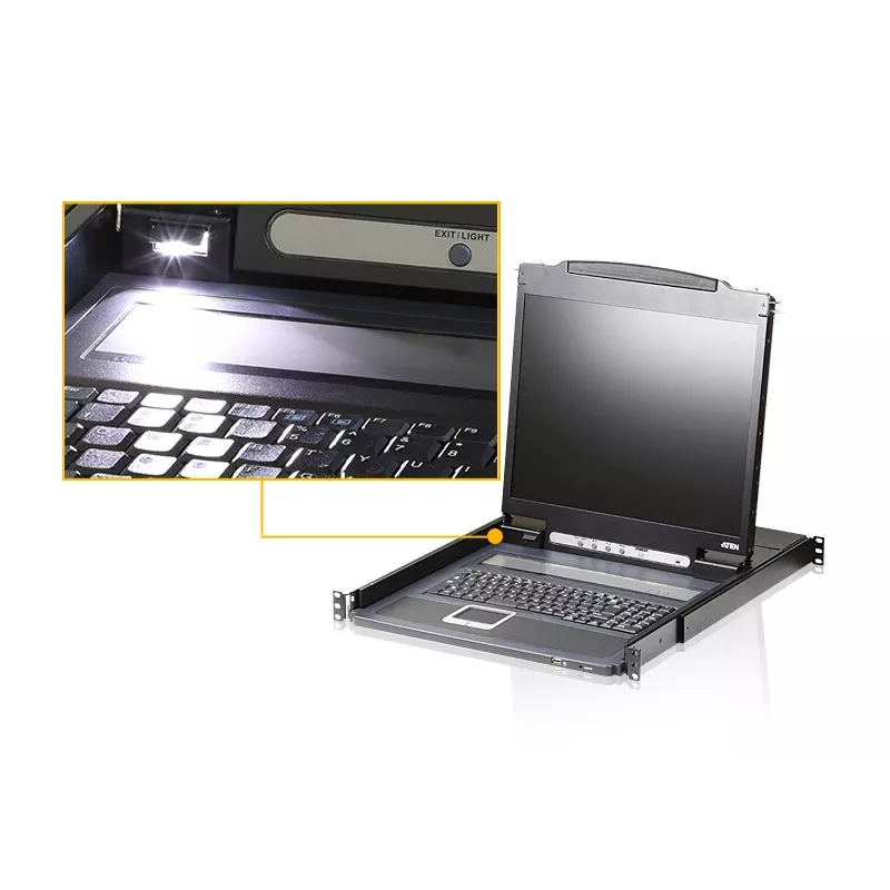 Plaukta konsole 19 collu ATEN CL3000N, 48,3 cm LCD 1280×1024, VGA, USB/PS/2 tastatūra un pele, 1U, alumīnija melna