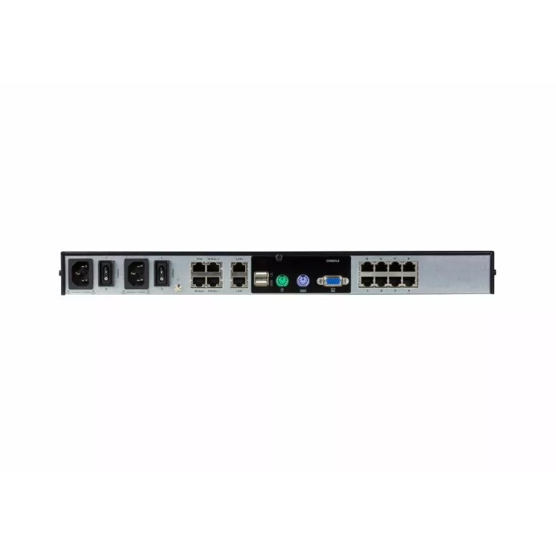 ATEN 8 portu 2 kopņu CAT5e/6 KVM slēdzis ar IP, LUC (klēpjdatora USB konsole), ar audio un virtuālo datu nesēju atbalstu