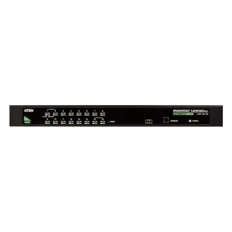 ATEN 16 portu USB/PS/2 VGA KVM slēdzis, 2048 x 1536 pikseļi, QXGA, statņu montāža, 6,5 W, 1U, melns