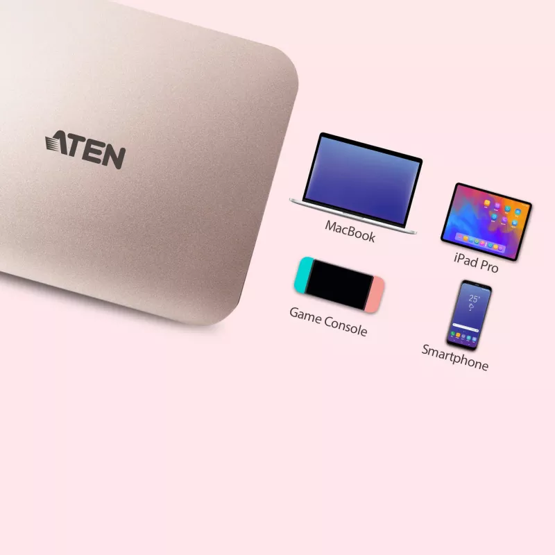 ATEN UH3235 USB-C 4K īpaši mazā dokstacija ar barošanas caurlaidi