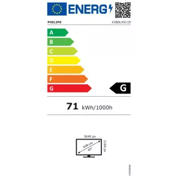 Philips 43BDL4511D/00 Signage Display Digital A-board 109.2 cm (43 inch) 500 cd/m² 4K Ultra HD Melns 24/7