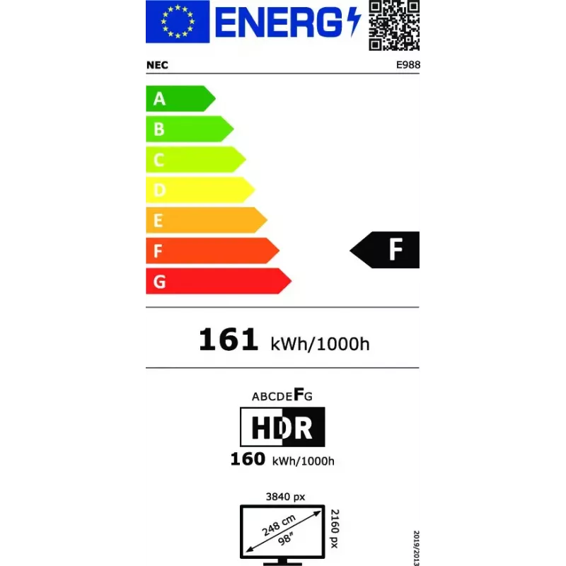 NEC MultiSync E988 Digitālās izkārtnes plakanais panelis 2.48 m (97.5 collas) LCD 350 cd/m² 4K Ultra HD Melns 24/7