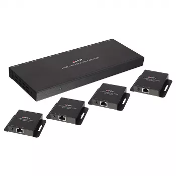 Raidītājs un uztvērējs Lindy 70m Cat.6 4 Port HDMI 4K30 un IR sadalītāja pagarinātājs ar cilpas izeju