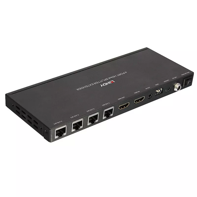 Raidītājs un uztvērējs Lindy 70m Cat.6 4 Port HDMI 4K30 un IR sadalītāja pagarinātājs ar cilpas izeju