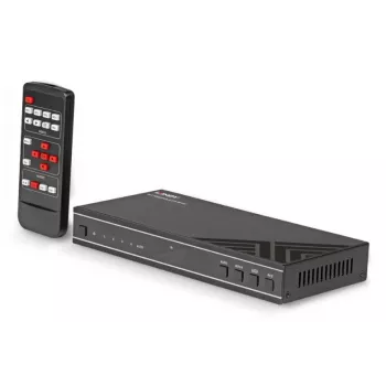AV uztvērējs Lindy 4x1 4K60 HDMI bezšuvju vairāku attēlu pārslēdzējs, 3840x2160@60Hz, 12V 2.5A, melns