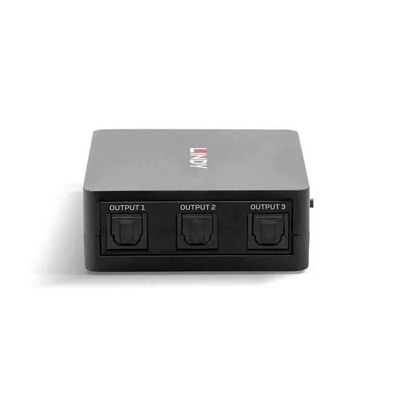 Lindy 3 pieslēgvietu optiskais (TosLink) audio sadalītājs, melns, 1x TosLink, 3x TosLink, vīrišķais, vīrišķais, CE, FCC, REACH