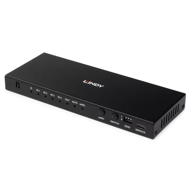 Lindy 4 portu HDMI 8K60 pārslēdzējs ar eARC HDMI USB A USB C