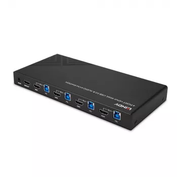 Lindy 4 portu HDMI 4K60, USB 3.0 un audio KVM slēdzis