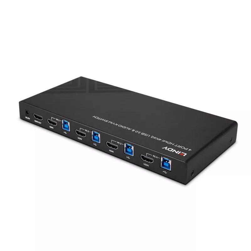 Lindy 4 portu HDMI 4K60, USB 3.0 un audio KVM slēdzis