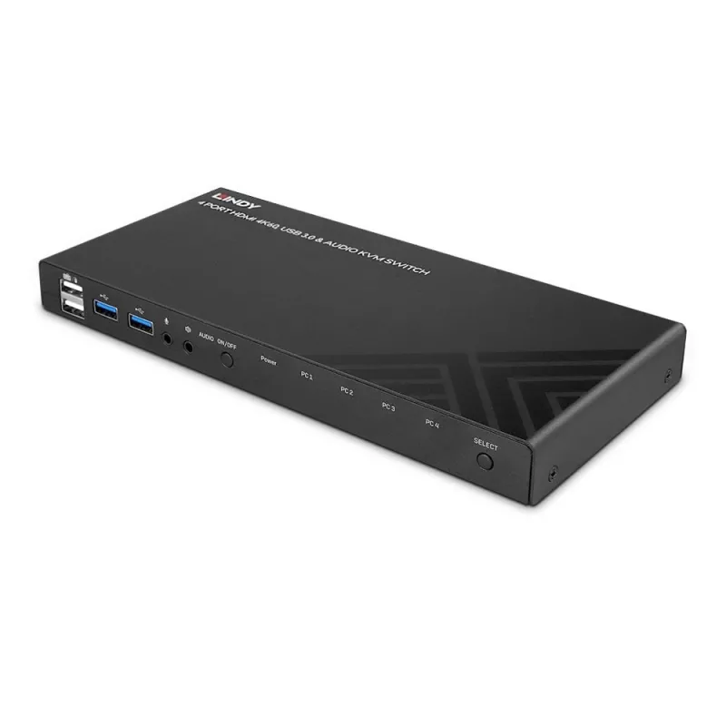 Lindy 4 portu HDMI 4K60, USB 3.0 un audio KVM slēdzis