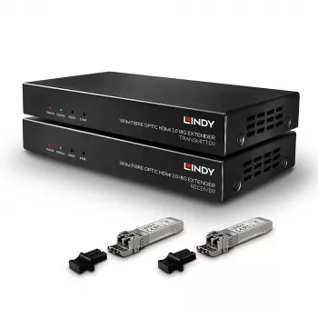 AV raidītājs un uztvērējs Lindy 300m šķiedras optikas HDMI 18G & IR pagarinātājs