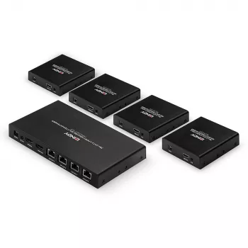 Lindy 70m Cat.6 4 Portu HDMI 4K60 Sadalītājs-Pagarinātājs, 3840 x 2160 pikseļi, AV raidītājs un uztvērējs, 70 m, vadu, melns, HDCP