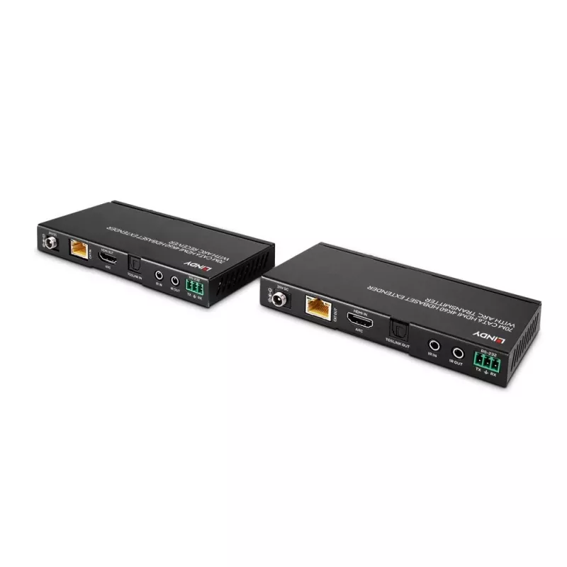 Lindy 70m Cat.6 HDMI 4K60, Audio, IR un RS-232 HDBaseT pagarinātājs ar ARC