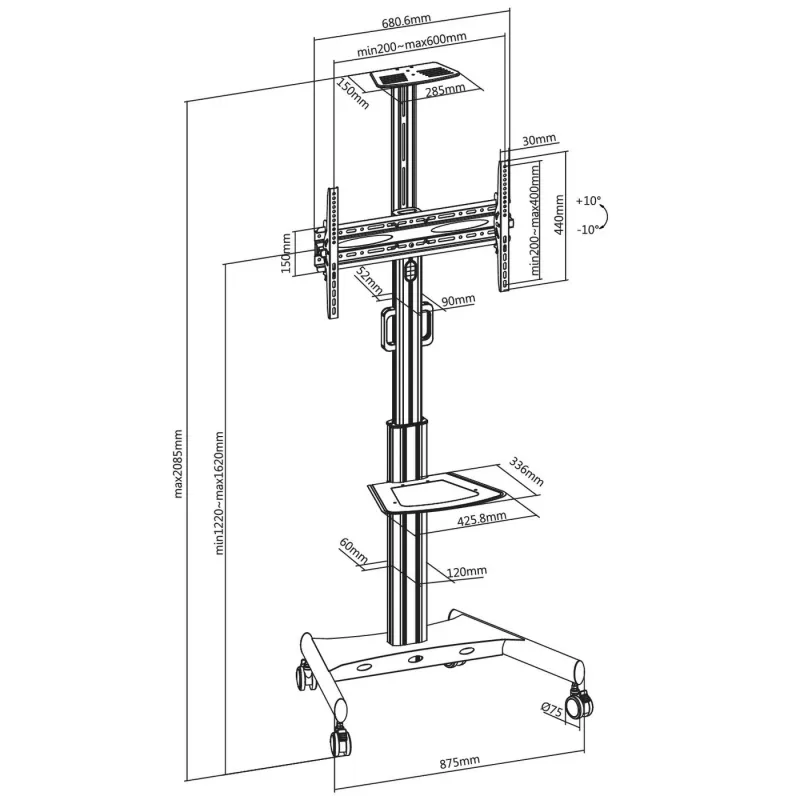 Vivolink VLFS3266C TV stiprinājums/statīvs 165,1 cm (65 collas) melns