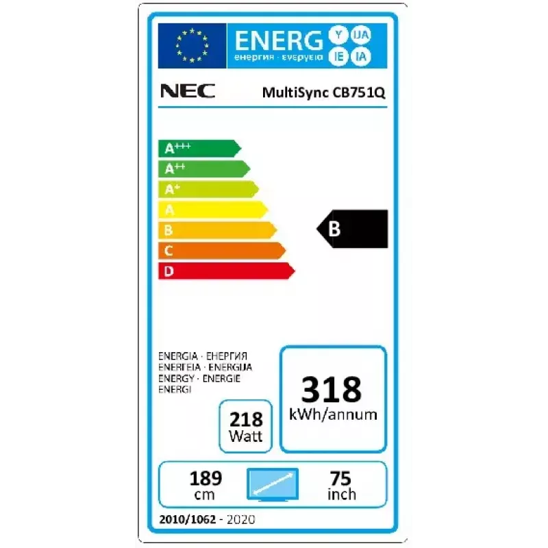 NEC CB751Q Interaktīvs plakanais panelis 190.5 cm (75 collas) LED 350 cd/m² 4K Ultra HD Melns Skārienjūtīgs 12/7