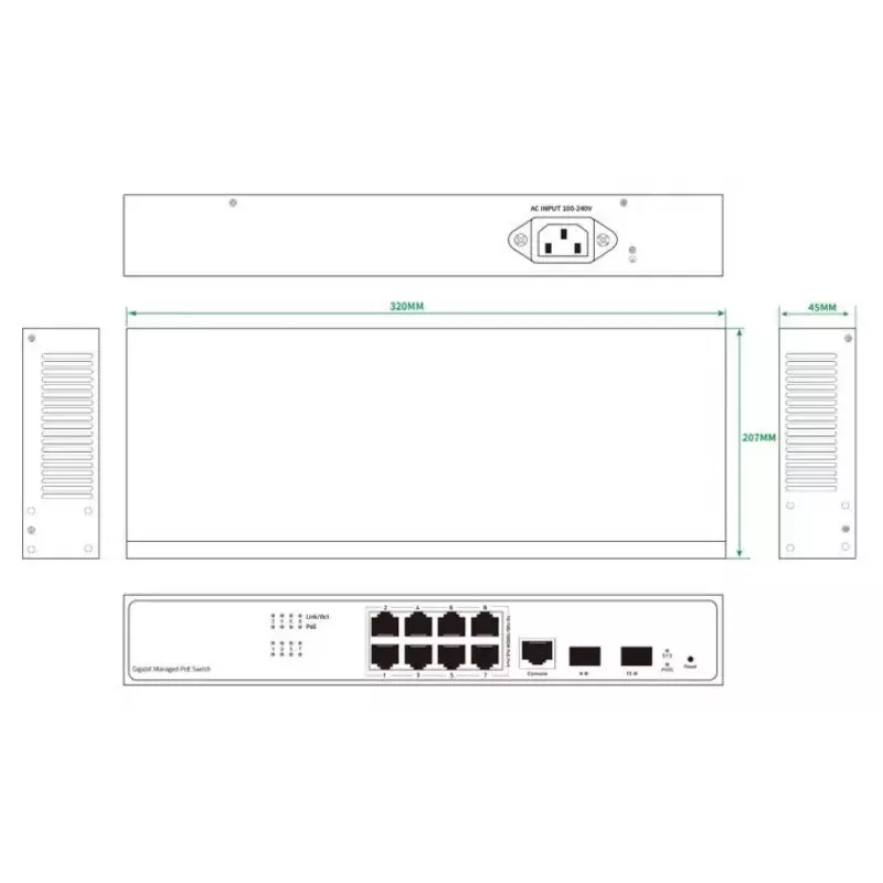 Tīkla komutators Ernitec ELECTRA-M08-1GB-150W 8 porti 1GB 150W