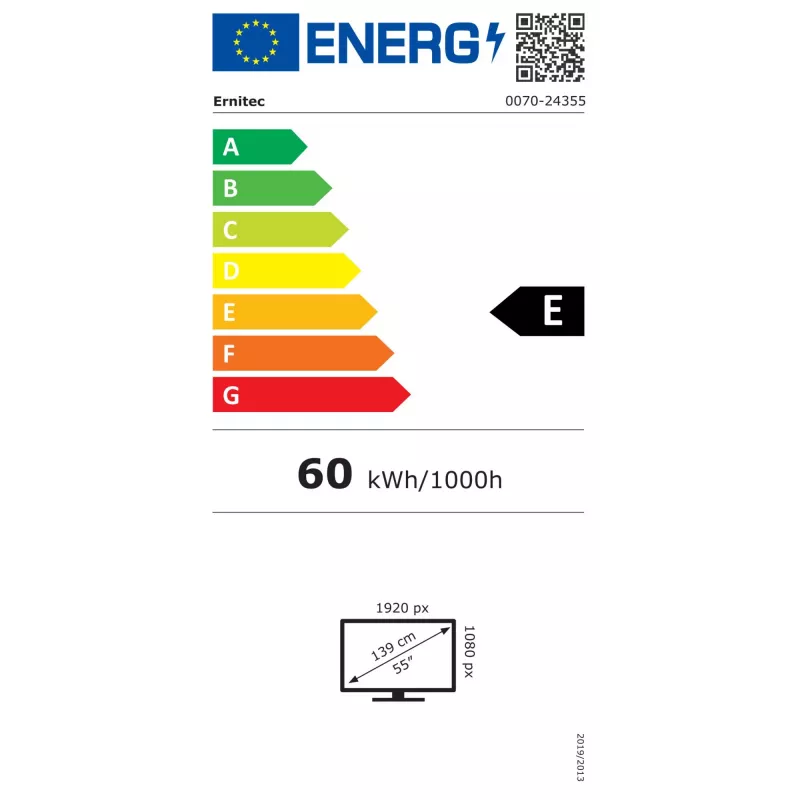 Ernitec 0070-24355 Signage Display Digitālās izkārtnes plakanais panelis 139,7 cm (55 collas) LCD 4K Ultra HD Melns