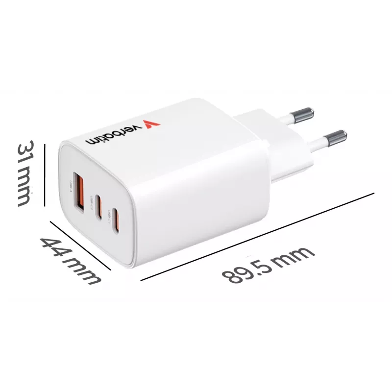 Verbatim Essentials GaN lādētājs 65W EU spraudnis Balts, Iekštelpu, Maiņstrāva, 20 V, Balts