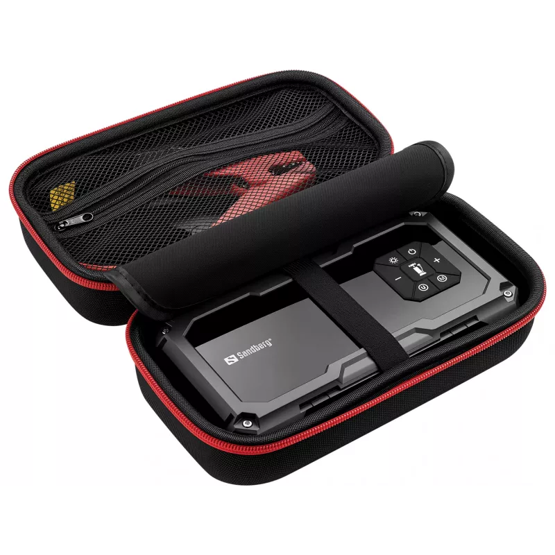 Pārnēsājams akumulatora iedarbinātājs un riepu sūknis SANDBERG Sandberg Car Jumpstarter TirePump 10000 — 800 A iedarbināšanas strāva, 2 A izeja, 5 V USB