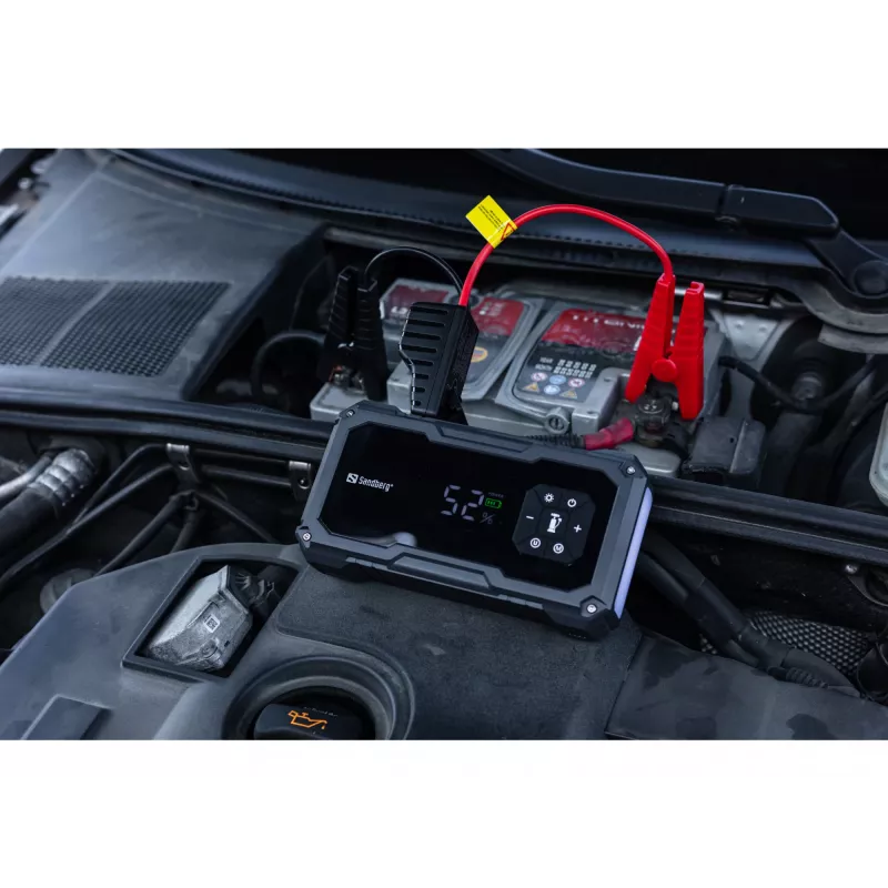 Pārnēsājams akumulatora iedarbinātājs un riepu sūknis SANDBERG Sandberg Car Jumpstarter TirePump 10000 — 800 A iedarbināšanas strāva, 2 A izeja, 5 V USB