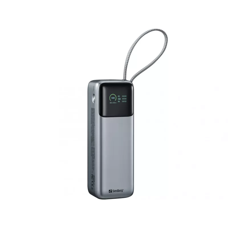 Ārējais akumulators SANDBERG All-in1 Powerbank 27000 PD 240W — 27000 mAh LiPo, 240W izeja, 1× USB-A, 1× USB-C, 3.6V — melns/pelēks