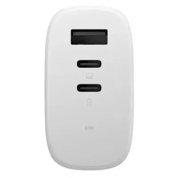 Fast GaN lādētājs Native Union Fast Gan Charger Pd 67W balta Intl 2C1A USB‑C 2 pieslēgvietas 67W AC 100–240V aizsardzība pret pārstrāvu, pārspriegumu, pārkaršanu
