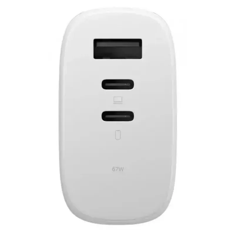 Fast GaN lādētājs Native Union Fast Gan Charger Pd 67W balta Intl 2C1A USB‑C 2 pieslēgvietas 67W AC 100–240V aizsardzība pret pārstrāvu, pārspriegumu, pārkaršanu