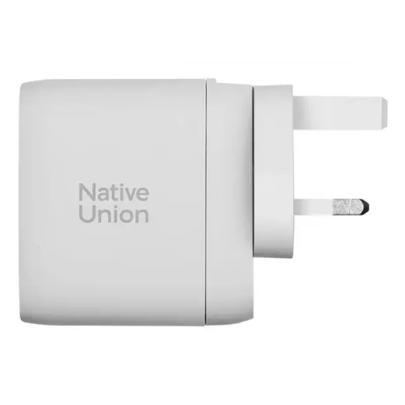 Fast GaN lādētājs Native Union Fast Gan Charger Pd 67W balta Intl 2C1A USB‑C 2 pieslēgvietas 67W AC 100–240V aizsardzība pret pārstrāvu, pārspriegumu, pārkaršanu