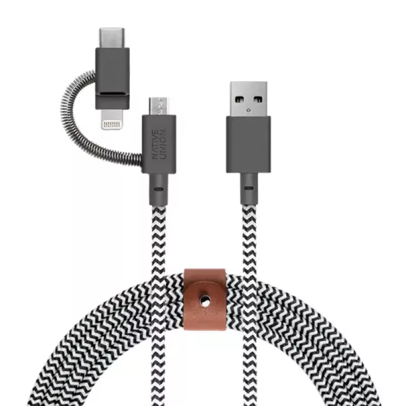 USB 2.0 datu kabelis native union BELT-ULC-ZEB-NP 2 m USB A uz USB‑C / Micro‑USB B / Lightning melns balts