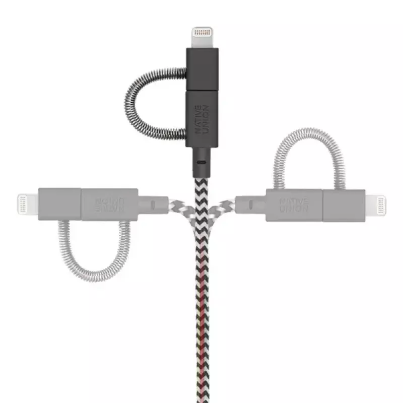 USB 2.0 datu kabelis native union BELT-ULC-ZEB-NP 2 m USB A uz USB‑C / Micro‑USB B / Lightning melns balts