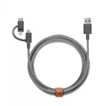 USB 2.0 datu kabelis native union BELT-ULC-ZEB-NP 2 m USB A uz USB‑C / Micro‑USB B / Lightning melns balts