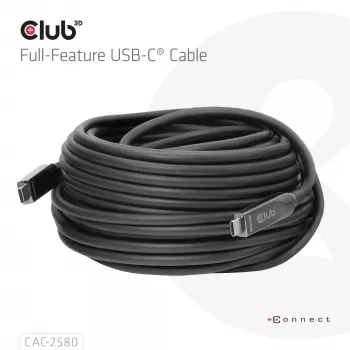 CLUB3D 15M pilnvērtīgs USB-C® kabelis / 49,21 pēdas 8K60Hz 10Gbps 60W