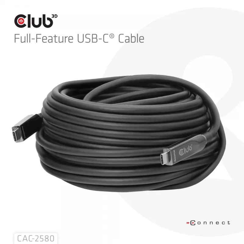 CLUB3D 15M pilnvērtīgs USB-C® kabelis / 49,21 pēdas 8K60Hz 10Gbps 60W