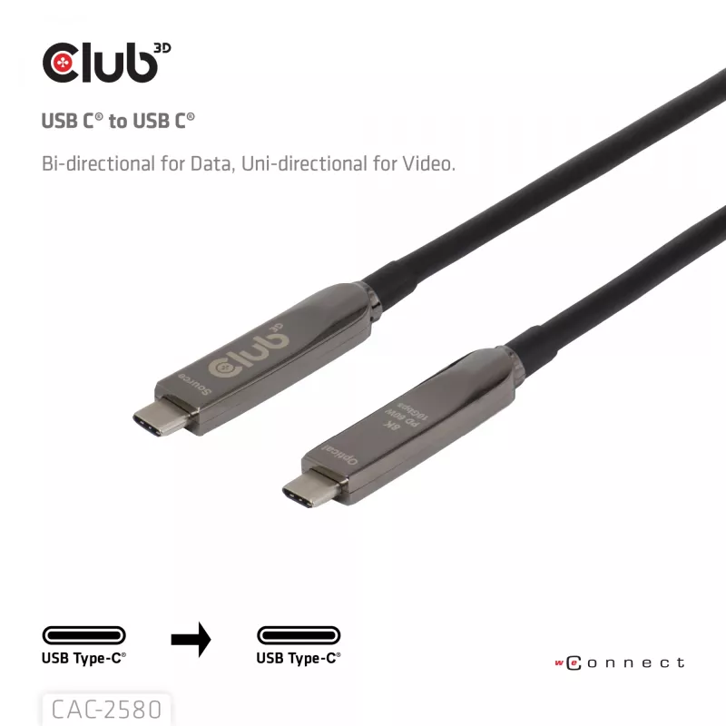 CLUB3D 15M pilnvērtīgs USB-C® kabelis / 49,21 pēdas 8K60Hz 10Gbps 60W