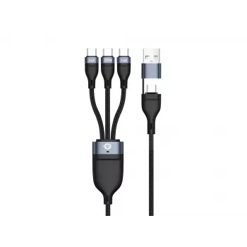 Conceptronic ETTA06B15C 3-in-1 100W ātrās uzlādes datu kabelis 1,5 m, trīskāršs USB-C, USB 2.0, E-Mark