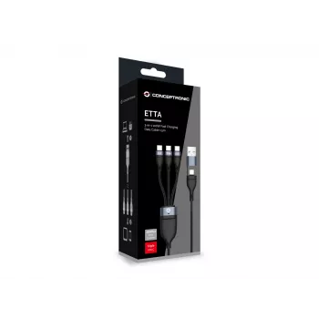 Conceptronic ETTA06B15C 3-in-1 100W ātrās uzlādes datu kabelis 1,5 m, trīskāršs USB-C, USB 2.0, E-Mark
