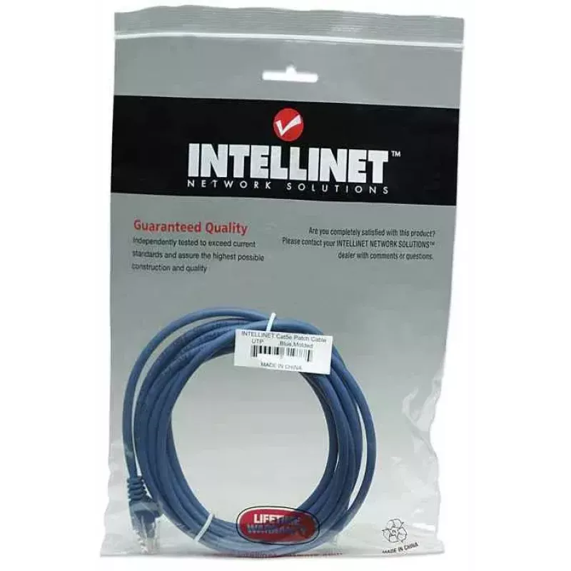 Intellinet tīkla ielāpu vads, Cat5e, 1 m, zils, CCA, U/UTP, PVC, RJ45, apzeltīti kontakti, bez aizķeršanās, ar apvalku, mūža garantija