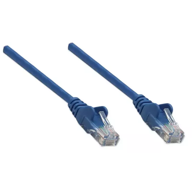 Intellinet tīkla komutācijas kabelis, Cat5e, 3 m, zils, CCA, U/UTP, PVC, RJ45, apzeltīti kontakti, bez aizķeršanās, ar aizsarguzmavu, mūža garantija