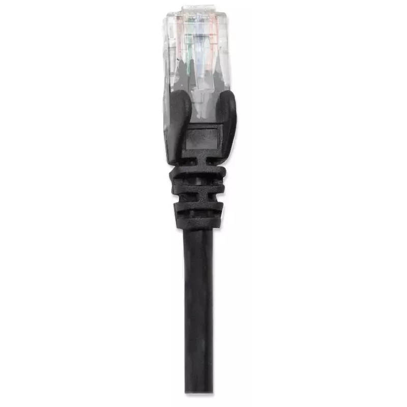 Intellinet tīkla komutācijas kabelis, Cat6, 5 m, melns, CCA, U/UTP, PVC, RJ45, apzeltīti kontakti, bez aizķeršanās, ar aizsarguzmavu, mūža garantija