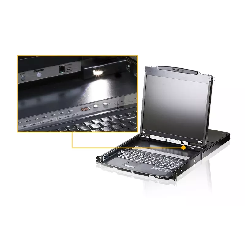 ATEN 19 collu LCD konsole (USB - PS/2 VGA) ar USB perifērijas portu (divu sliežu)