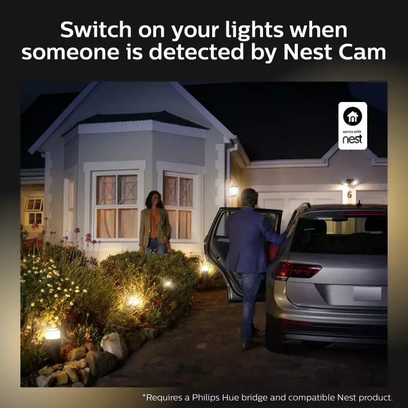 Āra viedais sienas gaismeklis Philips Hue balta Welcome Floodlight, 20.5W LED, 220–240V ieeja, 24V spuldze, melns, 160×220×153 mm