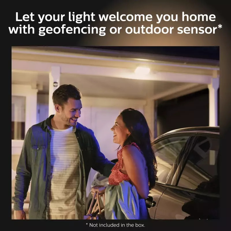 Āra viedais sienas gaismeklis Philips Hue balta Welcome Floodlight, 20.5W LED, 220–240V ieeja, 24V spuldze, melns, 160×220×153 mm