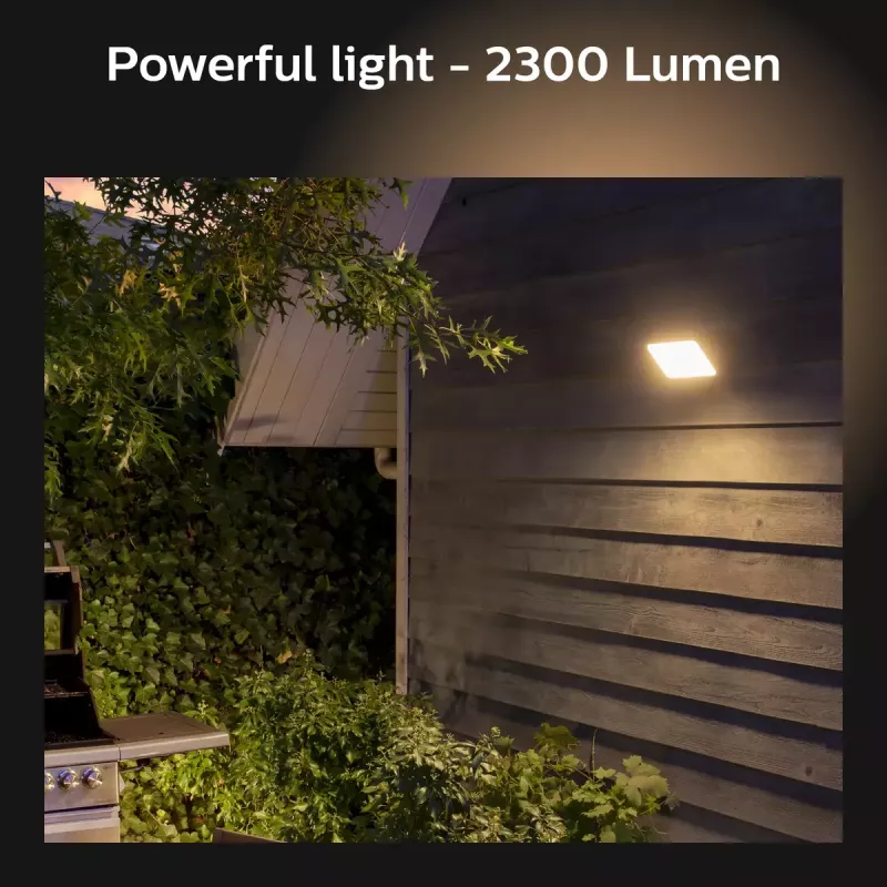 Āra viedais sienas gaismeklis Philips Hue balta Welcome Floodlight, 20.5W LED, 220–240V ieeja, 24V spuldze, melns, 160×220×153 mm