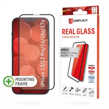 Displex Premium ekrāna aizsargs (Pilns pārklājums, 10H) Apple iPhone 13/13 Pro/14/16e/17e, Eco montāžas rāmis, pilns pārklājums