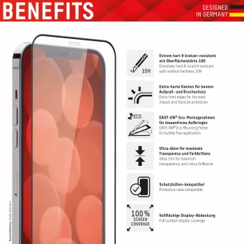 Displex Premium ekrāna aizsargs (Pilns pārklājums, 10H) Apple iPhone 13/13 Pro/14/16e/17e, Eco montāžas rāmis, pilns pārklājums