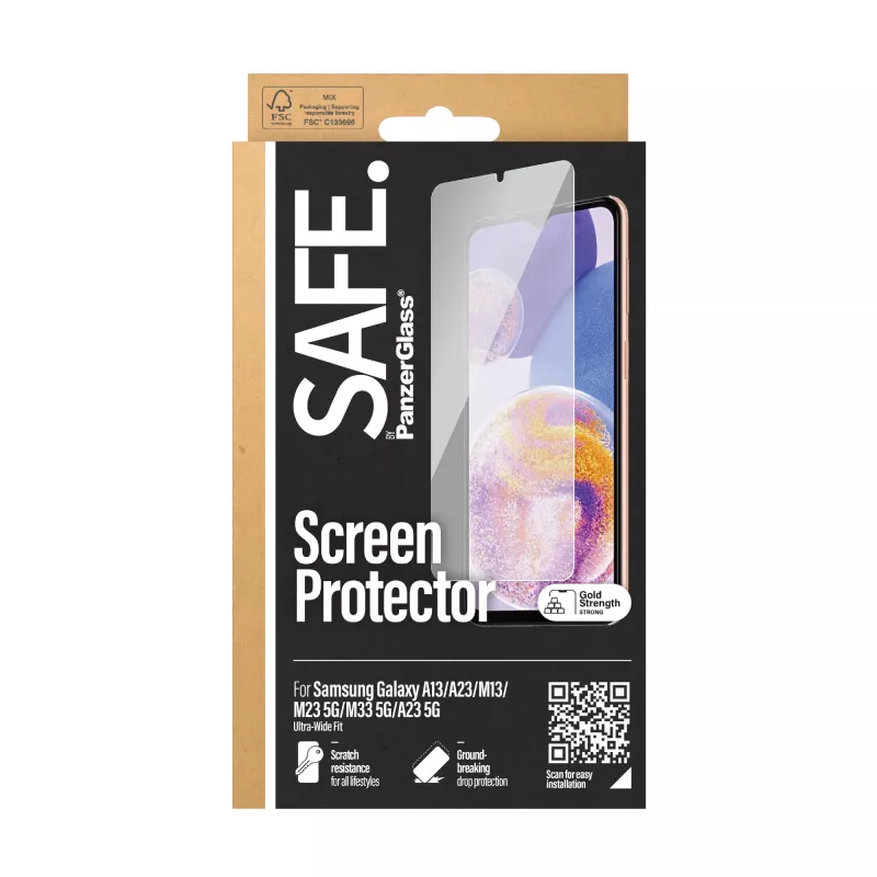 PanzerGlass SAFE. by ® ekrāna aizsargs Samsung Galaxy A13 | A23 | M13 | M23 5G | M33 5G | A23 5G | īpaši plata piemērotība