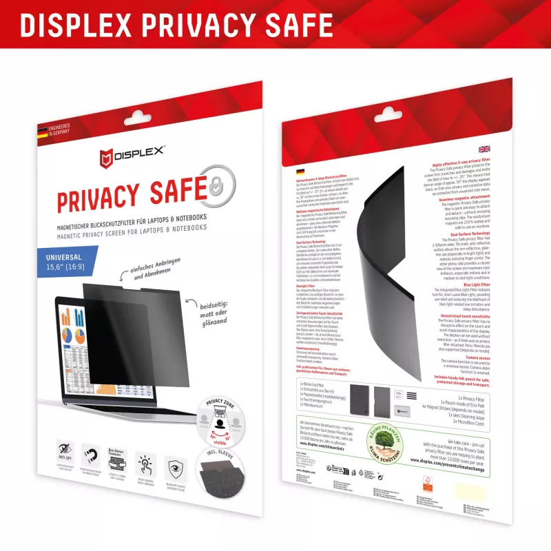 Privātuma filtrs Displex PRIVACY SAFE 15,6 collu 2-virzienu magnētisks spīdīgs/matēts