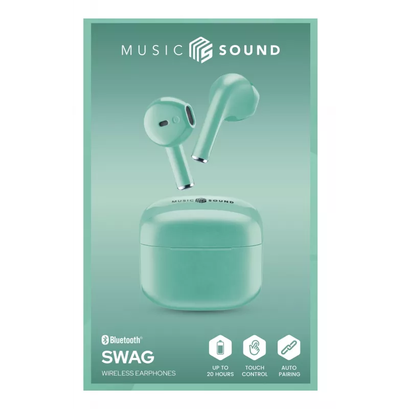 Music Sound Swag SWAG ir kapsulas formas Bluetooth austiņas, kas pieejamas daudzās spilgtās, supermodernās krāsās.